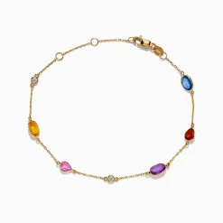 Effy Jewelry 14K Yellow Gold Multi Color Sapphire and Diamond Station Bracelet | Bracelets