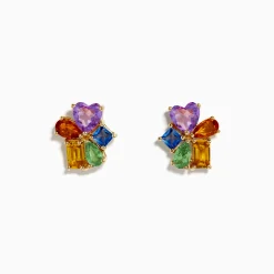 Effy Jewelry 14K Yellow Gold Multi Color Sapphire and Pink Amethyst Cluster Earrings | Earrings