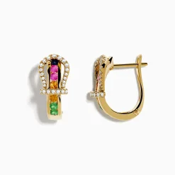 Effy Jewelry 14K Yellow Gold Multi Color Sapphire and Diamond Horseshoe Hoop Earrings | Earrings