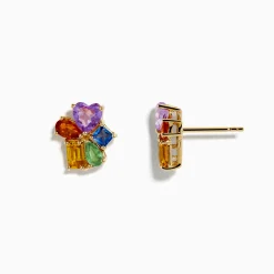 Effy Jewelry 14K Yellow Gold Multi Color Sapphire and Pink Amethyst Cluster Earrings | Earrings