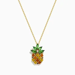 Effy Jewelry 14K Yellow Gold Multi Sapphire Tsavorite and Diamond Pinapple Pendant | Necklaces & Pendants