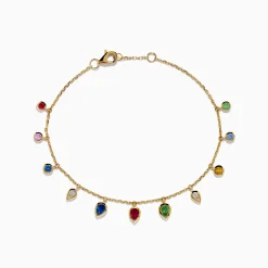 Effy Jewelry 14K Yellow Gold Multi Sapphire Diamond Rain Drop Station Bracelet | Bracelets
