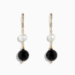 Effy Jewelry 14K Yellow Gold Onyx and Cultured Fresh Water Pearl Drop Earrings, 14.50 TCW | Earrings