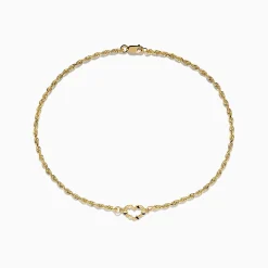 Effy Jewelry 14K Yellow Gold Open Heart Solid Glitter Chain Ankle Bracelet 10" | Bracelets