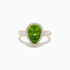 Effy Jewelry 14K Yellow Gold Pear Shaped Peridot and Diamond Cocktail Ring | Rings