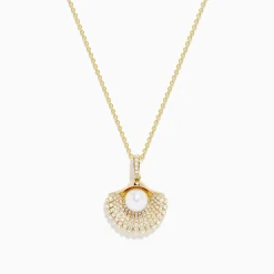 BH Multi 14K Yellow Gold Pearl and Diamond Shell Necklace | Necklaces & Pendants