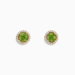 BH Multi 14k Yellow Gold Peridot and Diamond Stud Earrings, 2.21 TCW | Earrings