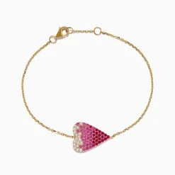 Effy Jewelry 14K Yellow Gold Pink Sapphire and Diamond Heart Bracelet | Bracelets