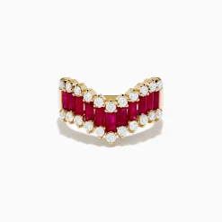 Effy Jewelry 14K Yellow Gold Ruby and Diamond Chevron Ring | Rings