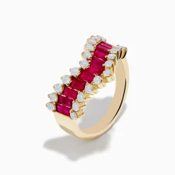Effy Jewelry 14K Yellow Gold Ruby and Diamond Chevron Ring | Rings
