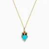 Effy Jewelry 14K Yellow Gold Turquoise and Black Diamond Owl Pendant | Necklaces & Pendants