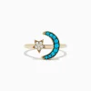 BH Multi 14K Yellow Gold Turquoise and Diamond Moon and Star Ring, 0.32 TCW | Rings
