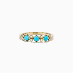 BH Multi 14K Yellow Gold Turquoise and Diamond Ring, 0.39 TCW | Rings