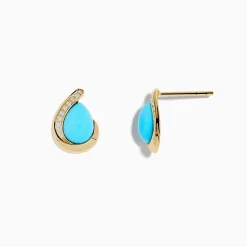 Effy Jewelry 14K Yellow Gold Turquoise and Diamond Earrings | Earrings