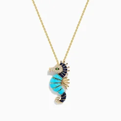 Effy Jewelry 14K Yellow Gold Turquoise, Sapphire, Tsavorite and Diamond Seahorse Pendant | Necklaces & Pendants