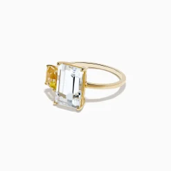 Effy Jewelry 14K Yellow Gold White Topaz and Lemon Quartz Toi et Moi Ring | Rings