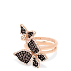 Effy Jewelry Limited Edition Brown and White Diamond Butterfly 2 or 1 Finger Ring, 1.18 TCW | Rings