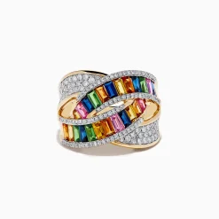 Effy Jewelry Limited Edition 14K Yellow Gold Sapphire u0026 Diamond Interlocking Ring | Rings