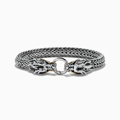 Effy Jewelry Men's 925 Silver u0026 14K Yellow Gold Black Sapphire and Tsavorite Dragon Bracelet | Mens