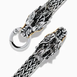 Effy Jewelry Men's 925 Silver u0026 14K Yellow Gold Black Sapphire and Tsavorite Dragon Bracelet | Mens