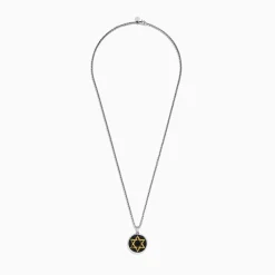 Effy Jewelry Men's 925 Sterling Silver and Gold Plated Black Spinel Star of David Pendant | Mens