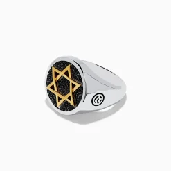 Effy Jewelry Men's 925 Sterling Silver and Gold Plated Black Spinel Star of David Ring | Mens