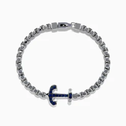 Effy Jewelry Men's 925 Sterling Silver Blue Sapphire Anchor Box Chain Link Bracelet | Mens