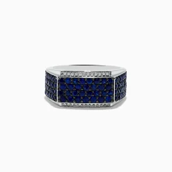 Effy Jewelry Men's 925 Sterling Silver Diamond and Blue Sapphire Ring | Mens