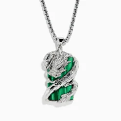 Effy Jewelry Men's 925 Sterling Silver Malachite and Diamond Dragon Pendant | Mens