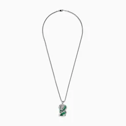 Effy Jewelry Men's 925 Sterling Silver Malachite and Diamond Dragon Pendant | Mens