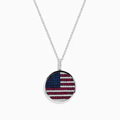 Effy Jewelry Men's 925 Sterling Silver Sapphire, Ruby and Diamond Flag Pendant | Mens