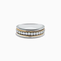 Effy Jewelry Men's 925 Sterling Silver u0026 18K Yellow Gold Diamond Band Ring | Mens