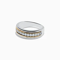 Effy Jewelry Men's 925 Sterling Silver u0026 18K Yellow Gold Diamond Band Ring | Mens