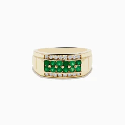 Effy Jewelry Men's Brasilica 14K Yellow Gold Emerald and Diamond Ring | Mens