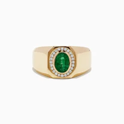 Effy Jewelry Men's Brasillica 14K Yellow Gold Diamond and Emerald Ring | Mens