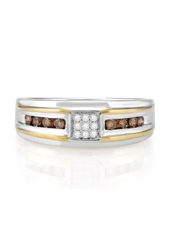 Effy Jewelry Men's 14K 2-Tone Gold Espresso and White Diamond Ring, 0.32 TCW | Mens