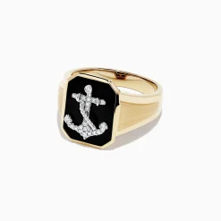 Effy Jewelry Men's 14K Two Tone Gold Agate and Diamond Anchor Ring, 1.66 TCW | Mens