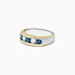 Effy Jewelry Men's 14K Two-Tone Gold Blue and White Diamond Ring, 0.98 TCW | Mens
