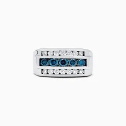 Effy Jewelry Men's 14K White Gold Blue and White Diamond Ring, 1.67 TCW | Mens