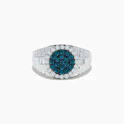 Effy Jewelry Men's 14K White Gold Blue and White Diamond Ring | Mens
