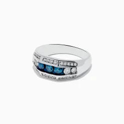 Effy Jewelry Men's 14K White Gold Blue and White Diamond Ring | Mens