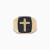 Effy Jewelry Men's 14K Yellow Black Sapphire Gold Cross Ring | Mens
