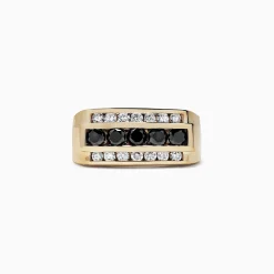 Effy Jewelry Men's 14K Yellow Gold Black and White Diamond Ring, 1.67 TCW | Mens