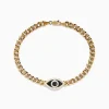 Effy Jewelry Men's 14K Yellow Gold Black and White Diamond Evil Eye Chain Bracelet 8.75" | Mens