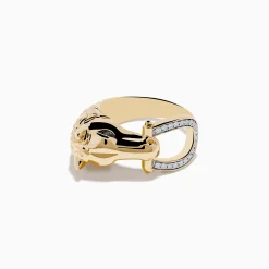 Effy Jewelry Men's 14K Yellow Gold Black and White Diamond Horse Ring | Mens