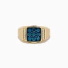 Effy Jewelry Men's 14K Yellow Gold Blue and White Diamond Ring | Mens