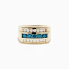 Effy Jewelry Men's 14K Yellow Gold Blue and White Diamond Ring | Mens