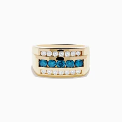 Effy Jewelry Men's 14K Yellow Gold Blue and White Diamond Ring | Mens