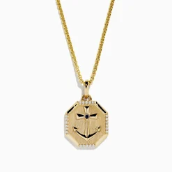 Effy Jewelry Men's 14K Yellow Gold Blue Sapphire and Diamond Anchor Pendant | Mens