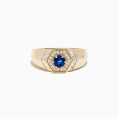Effy Jewelry Men's 14K Yellow Gold Blue Sapphire and Diamond Ring | Mens